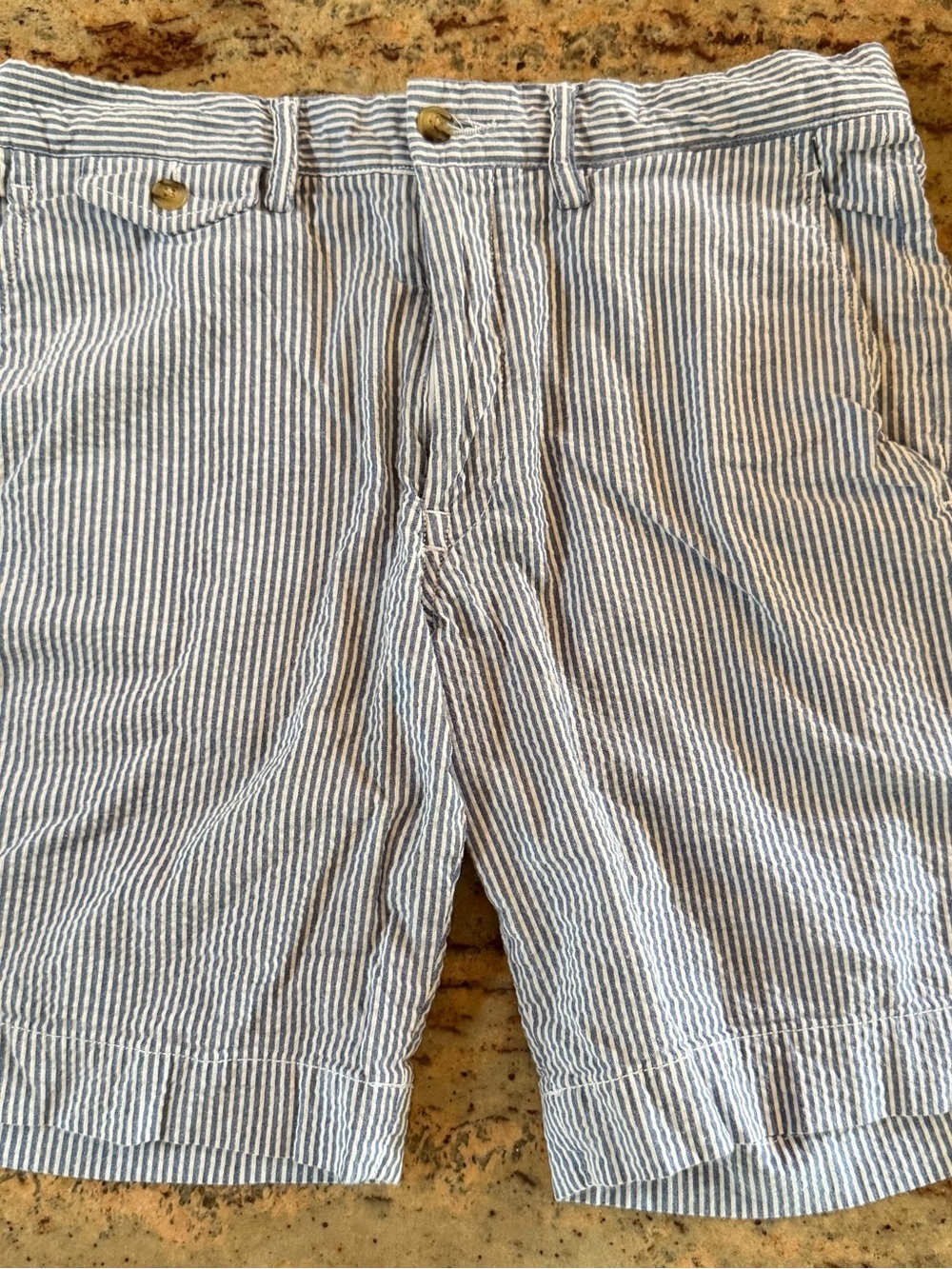Men’s Blue and White Striped Polo Shorts